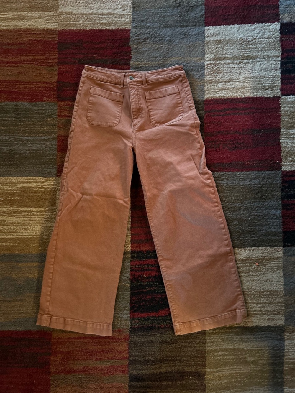 LOFT The Palmer Wide Leg Jeans High Rise Utility Patch Pocket Rust Brown